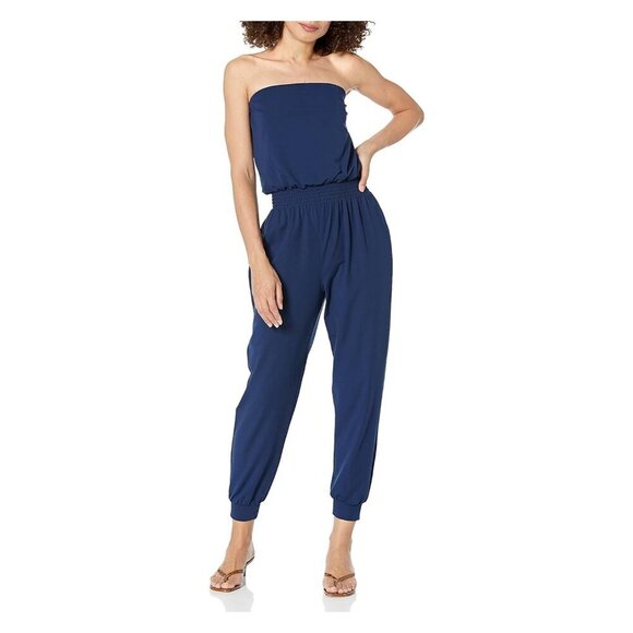 TRINA TURK Time Out With Jogger Pant Strapless Jumpsuit Ink Blue - Picture 1 of 6
